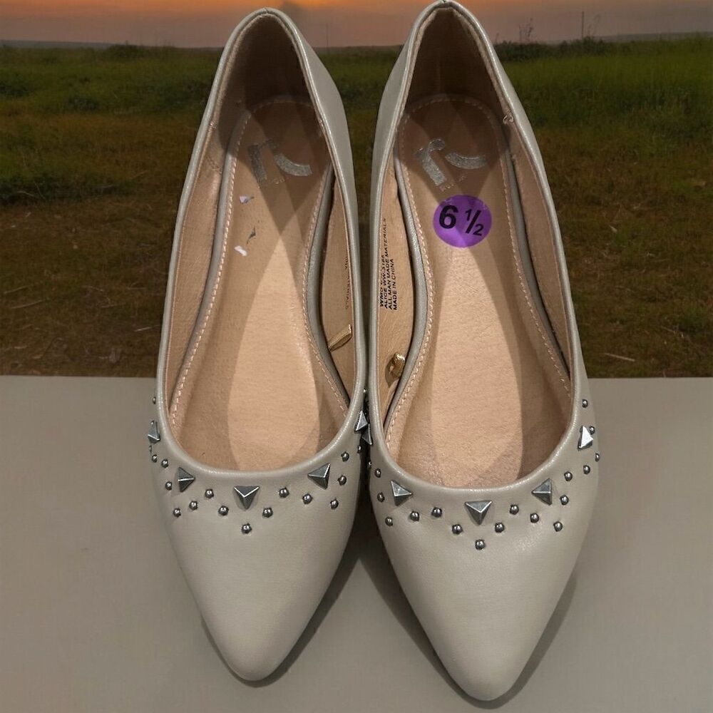 Report Alic Beige Studded Pointed Toe Balerina Flats Casual Slip On Shoes